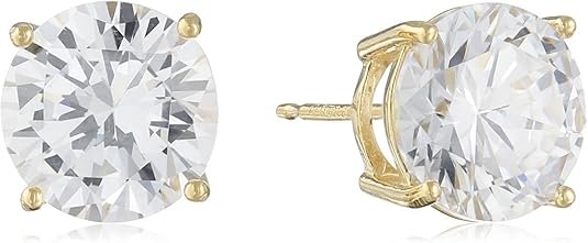 Amazon Essentials Plated Sterling Silver Cubic Zirconia Stud Earrings (Round & Princess)