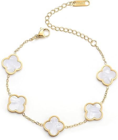 AIPPK 18K Gold Plated Clover Lucky Bracelet for Women White/Black/Red/Green